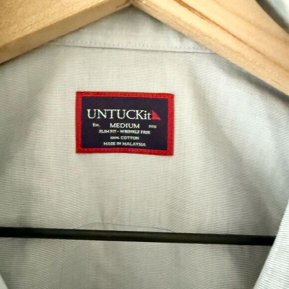 UnTuckit Cotton Slim Fit Rubican Button Front Shirt in Gray w. Red Stitching - M - Picture 5 of 5